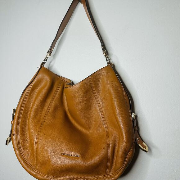 MICHAEL KORS Julia Medium Leather Acorn Tan Shoulder Handbag Purse - Picture 8 of 14